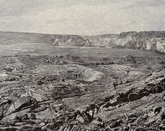1883 The New Lava Lake - Kilauea Original Antique Print - Volcano - Hawaii - Geological Survey - Mounted and Matted - Available Framed