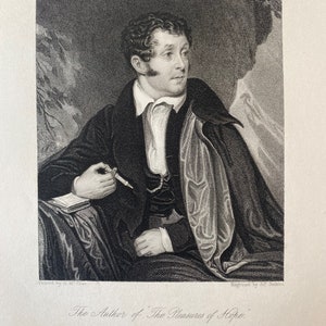 1844 Thomas Campbell Esq. - Author of &#39;The pleasures of Hope&#39; Original Antique Print - Portrait - Mounted and Matted - Available Framed
