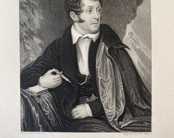 1844 Thomas Campbell Esq. - Author of 'The pleasures of Hope' Original Antique Print - Portrait - Mounted and Matted - Available Framed