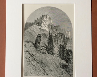 1895 Cliffs on the Yellowstone Original Antique Wood Engraving - Mounted and Matted - Decorative Art - Available Framed