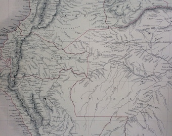 1859 Venezuela, New Granada, Ecuador and Peru large rare original antique A & C Black Map - South America - Colombia - Wall Decor