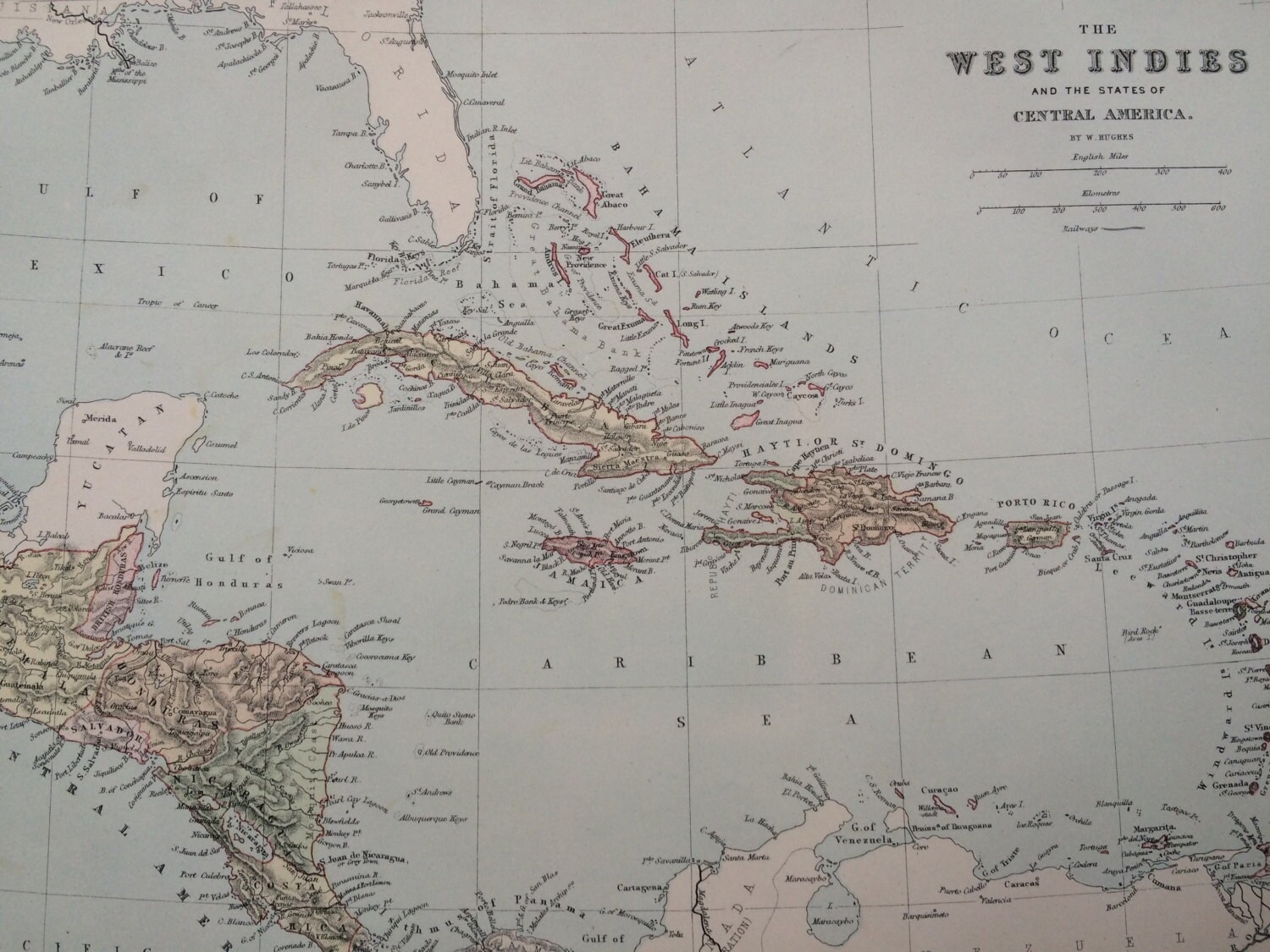 1873 WEST INDIES & Central America Original Antique Map, 10.5 x 13.5 ...