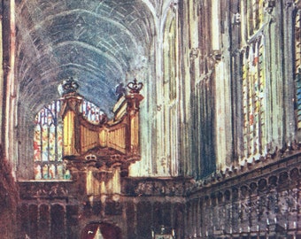1907 King's College Chapel Interior from the Choir, Cambridge University Original Antique Print - Mounted and Matted - Available Framed