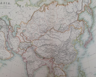 1898 Asia Extra Large Original Antique A & C Black Map - Continent Map - Asian Decor - Asian History - Gift Idea - Wall Decor