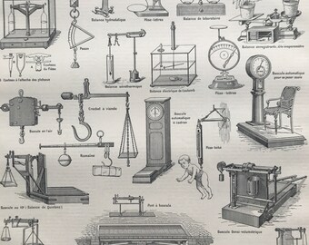 1897 Balances Original Antique Print - Scales - Weight - Science - Mounted and Matted - Available Framed