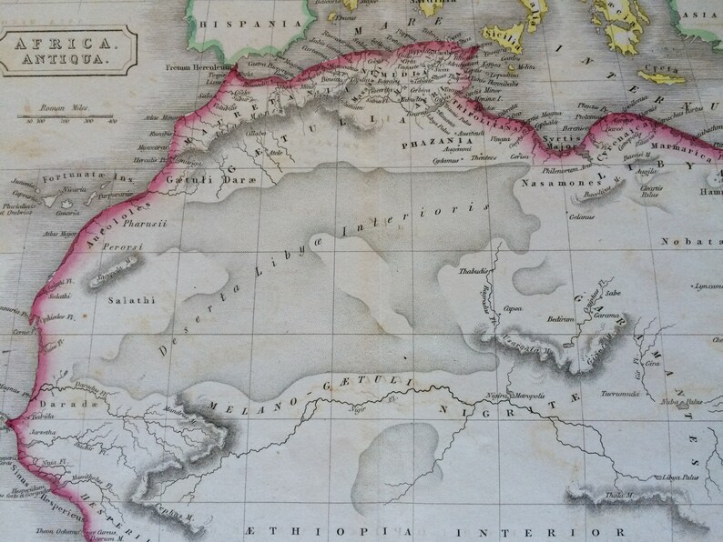 Ancient History DATED Wall Decor Original Antique Hand-Coloured Engraved Map Africa Antiqua Framed 1829 Africa Classics