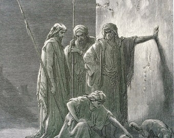 1870 Jehu's Companions finding the remains of Jezebel Original Antique Gustave Dore Engraving - Mounted and Matted - Dore Bible