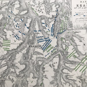 1875 Battle of Krasnoi, 1812 Original Antique Map - Napoleonic Wars - Battle Map - Military History - Available Framed