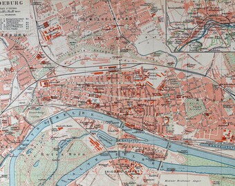 1924 Madgeburg Original Antique Map - City Plan - Germany - Available Framed