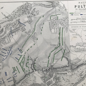 1875 Schlacht von Pultusk, 1806 Originale Antike Landkarte - Polen - Napoleonische Kriege - Schlachtkarte - Militärgeschichte - erhältlich gerahmt