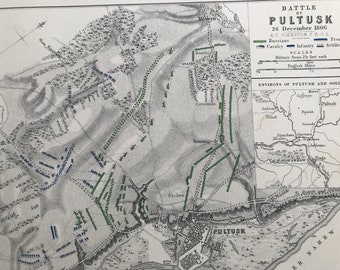 1875 Battle of Pultusk, 1806 Original Antique Map - Poland - Napoleonic Wars - Battle Map - Military History - Available Framed