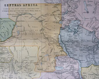 1891 Central Africa Original Antique Map showing the most recent explorations - Available Mounted and Matted - 12 x 16 Inches - Gift Idea