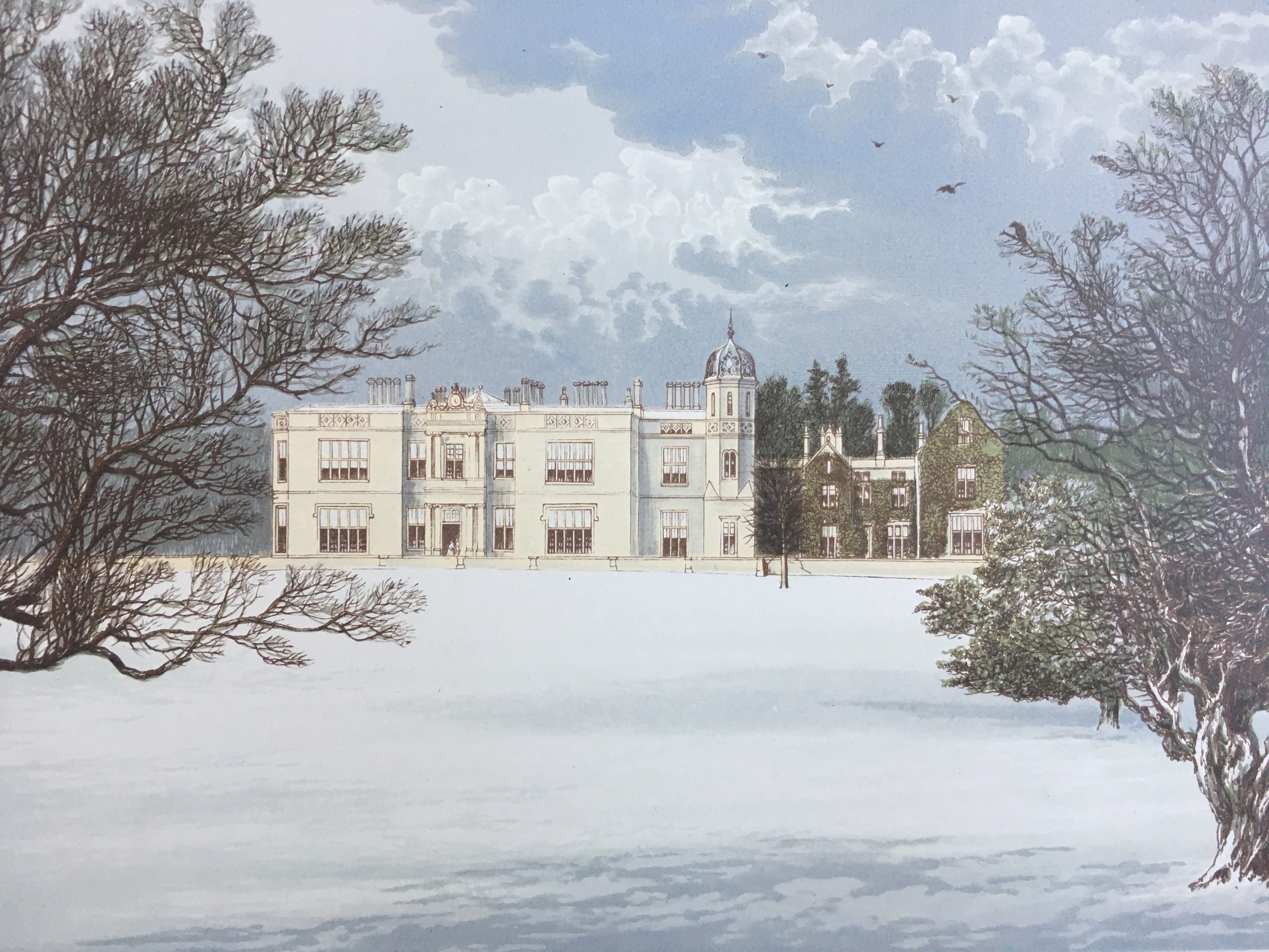 1870 Eshton Hall Original Antique Lithograph Decorative Wall Art