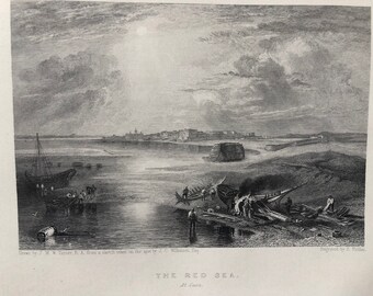 1871 The Red Sea at Suez Original Antique Steel Engraving - Egypt - Fine Art - Mounted and Matted - Available Framed