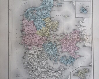 1892 Denmark Original Antique Map, Nouvel Atlas Illustre, French atlas map, Geography, Cartography, Historical Map