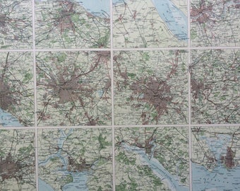 1922 Towns of England and Scotland Large Original Antique Times Atlas Map - Manchester, Birmingham, Edinburgh, Southampton, Bradford, Hull