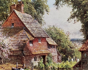 1922 Surrey - An Old Farm, near Leith Hill Original Antique Print - England - Mounted and Matted - Available Framed