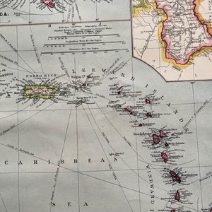 Antilles de 1903 - Petites Antilles, carte ancienne originale avec cartes de la Jamaïque et de la Guyane britannique - Porto Rico, Guadeloupe, Trinidad