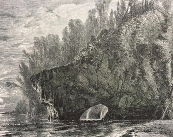 1895 Spirit Harbour, Lake Superior Original Antique Wood Engraving - Mounted and Matted - Decorative Art - Available Framed