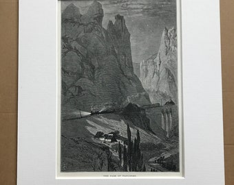 1876 The Pass of Pancorbo Original Antique Wood Engraving - Mounted and Matted - Spain - Castille and Leon - Available Framed