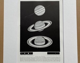 1923 Saturn and its Rings Original Antique Print - Mounted and Matted - Available Framed - Astronomy