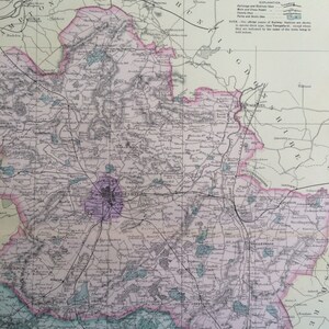 1907 BEDFORDSHIRE große, original antike Landkarte, 52 x 13,5 Zoll, historische Wanddekoration, George W Bacon Karte