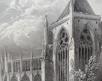 1836 York Cathedral - View of the Chapter House Original Antique Engraving - Architecture - Mounted and Matted - Available Framed