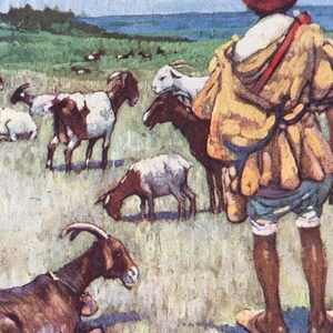 1904 羊飼い、ケープ・スパルテル モロッコ オリジナルアンティークプリント - モロッコの風景 - モロッコ - マウントおよびマット - 額装可能
