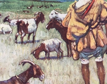 1904 A Shepherd, Cape Spartel Morocco Original Antique Print - Moroccan Landscape - Morocco - Mounted and Matted - Available Framed