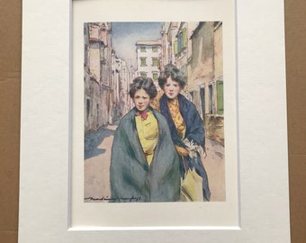 1904 Work Girls Original Antique Print - Venice - Italy - Mounted and Matted - Available Framed