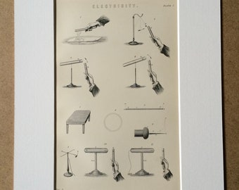 1891 Electricity Original Antique Encyclopaedia Illustration - Science - Physics - Diagram - Available Mounted, Matted and Framed