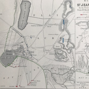 1875 Belagerung von St Jean D'Acre, 1799 Originale antike Karte - Israel - Palästina - Acre - Schlachtkarte - Militärgeschichte - Verfügbar gerahmt