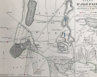 1875 Siege of St Jean D'Acre, 1799 Original Antique Map - Israel - Palestine - Acre - Battle Map - Military History - Available Framed