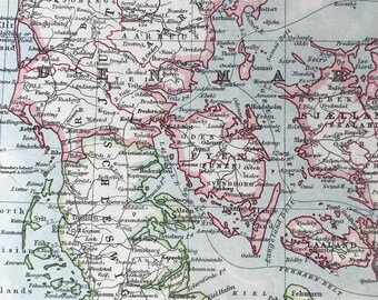 1901 Denmark and the Prussian province of Schleswig-Holstein Original Antique Map - Mounted and Matted - Available Framed