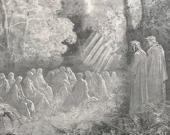 1880 Dante's Purgatory and Paradise Original Antique Gustave Dore Engraving - Dante Alighieri - Mounted and Matted - Available Framed