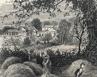 1876 Sir Richard Steele's House, near Caermarthen (The White House) Original Antique Wood Engraving - Mounted and Matted - Available Framed