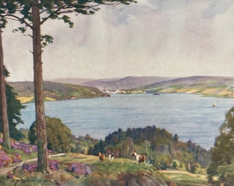 1928 Denmark - Vejle Fiord, South Jutland Original Antique Print - Mounted and Matted - Available Framed