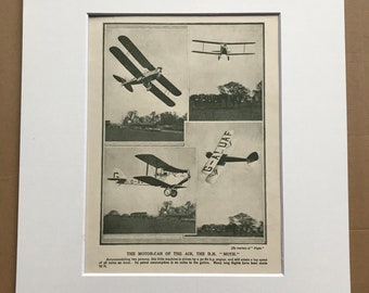 1927 The DH Moth - Motor Car of the Air Original Vintage Print - Aircraft - Airplane - Mounted and Matted - Available Framed