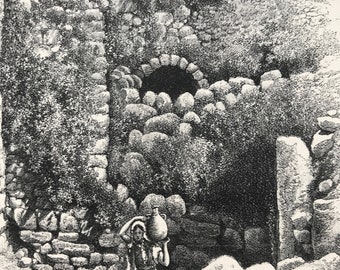 1880 The Upper Pool of Siloam Original Antique Engraving - Mounted and Matted - Available Framed - Palestine