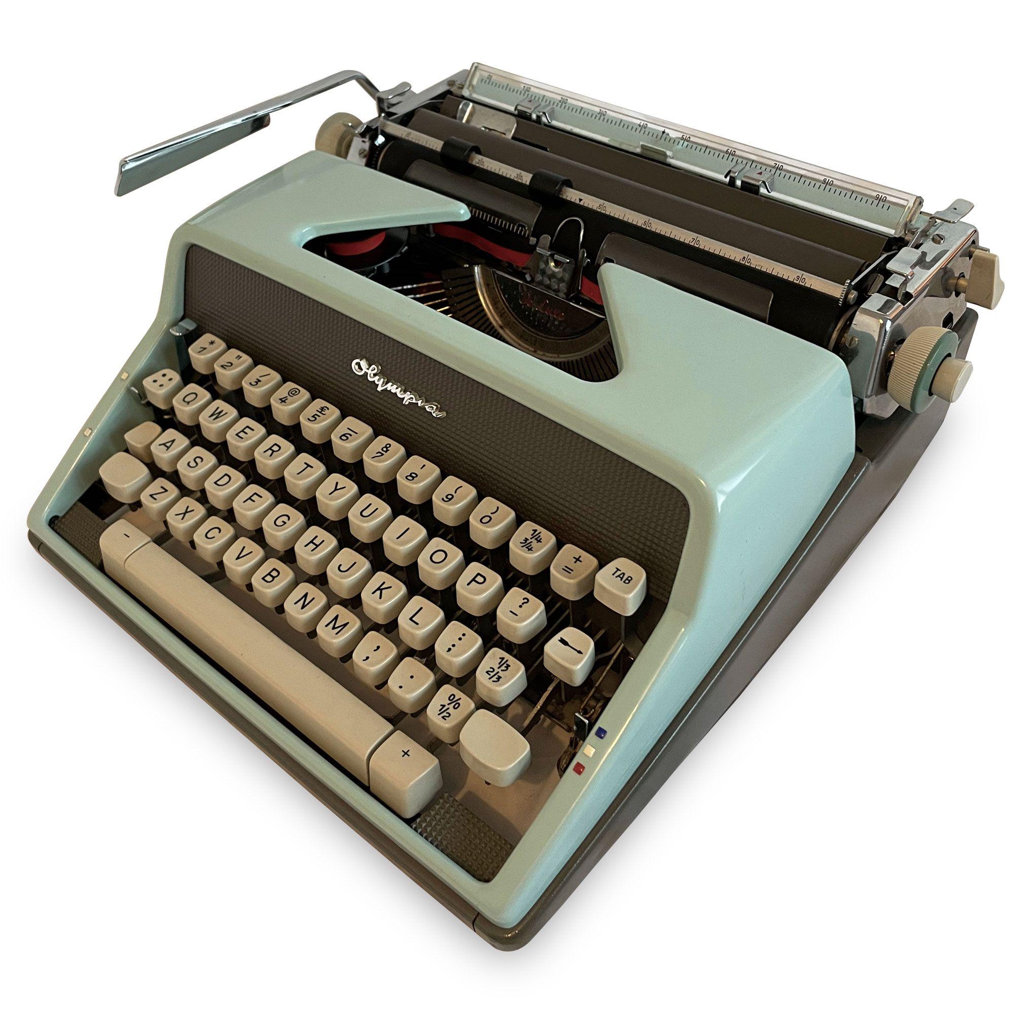 Blue Olympia SM7 Typewriter With Case 1960s Vintage