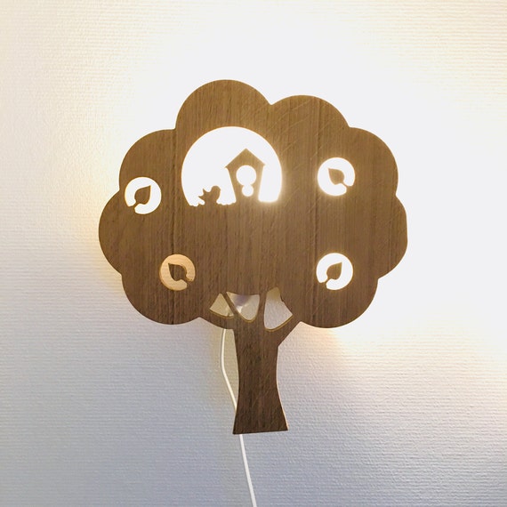 Boom Lamp Eiken Met Vogel Kinderkamer Wandlamp Babykamer Etsy