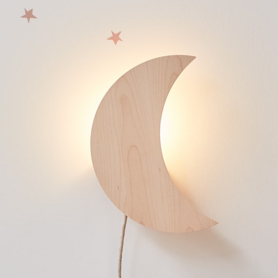 Wooden Moon Lamp Modern Maple Wood Wall Hanging Lamp for Kids