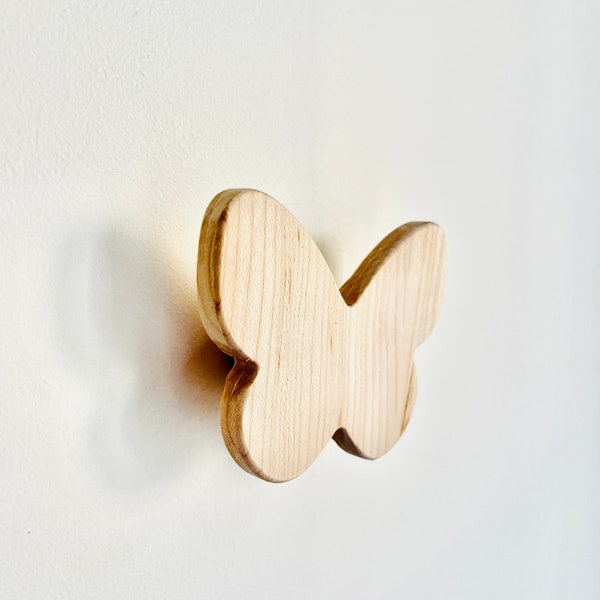 Papillon de crochet de mur en bois - crochet de mur de papillon de bouton de meubles - papillon de bouton de mur en bois