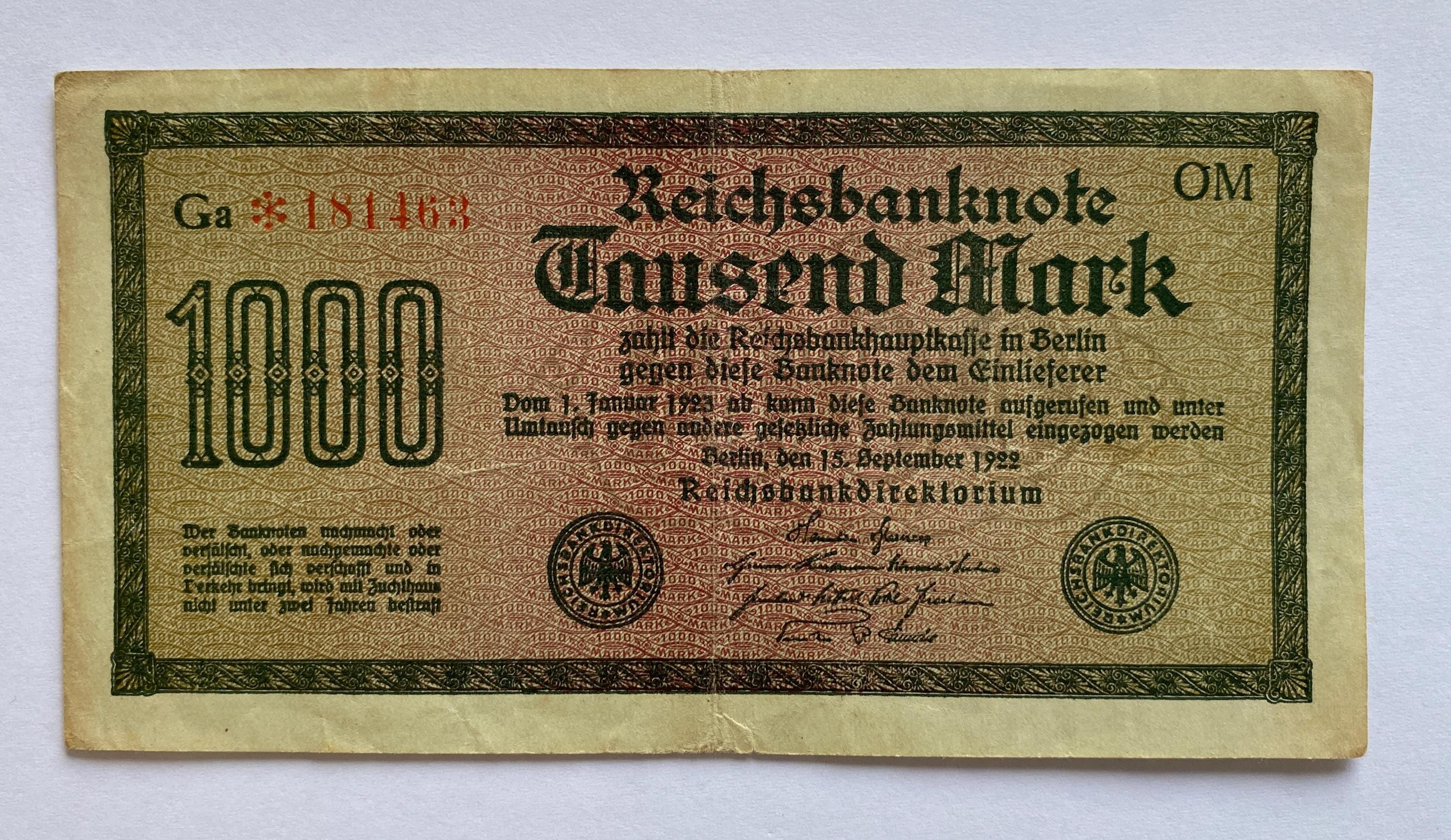 1000 reichsbanknote 1922 - Etsy 日本