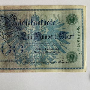 1908 Germany 100 Mark Banknote – Imperial Reichsbank Note – Pre-WWI Antique Paper Money – Fine Condition