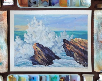 She Never Letting a Shoe Pinch a Toe. Nuh-uh. (Original Gouache Seascape Sketch)