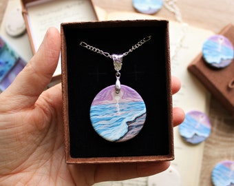 The Love Song of J. Alfred Prufrock (Hand-Painted Literary Seascape Pendant Inspired by T.S. Eliot Poem)