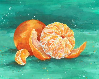 The Mandalina Tree (Gouache Mandarin Orange Illustration): Unframed 5x7 Fine Art Print