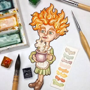 Elfe des Winterstimmung — Original OOAK Aquarell Papier Kunst Puppe — Handbemalter Ausschnitt Charakter — Seltsames & tröstliches Feen-Puppen