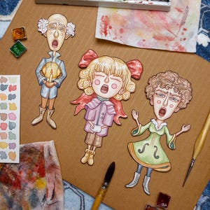 Sprites of Caroling: Original OOAK Aquarell Cutout Charaktere — Paper Art Dolls — Viktorianische Weihnachten — Inspiriert von Musikinstrumenten